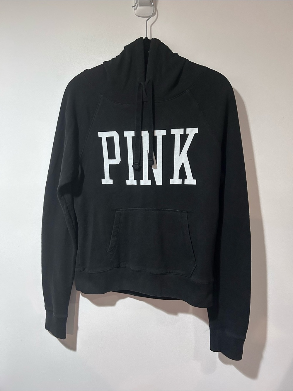 PINK Victoria's Secret Black Cowl Pullover with White Logo